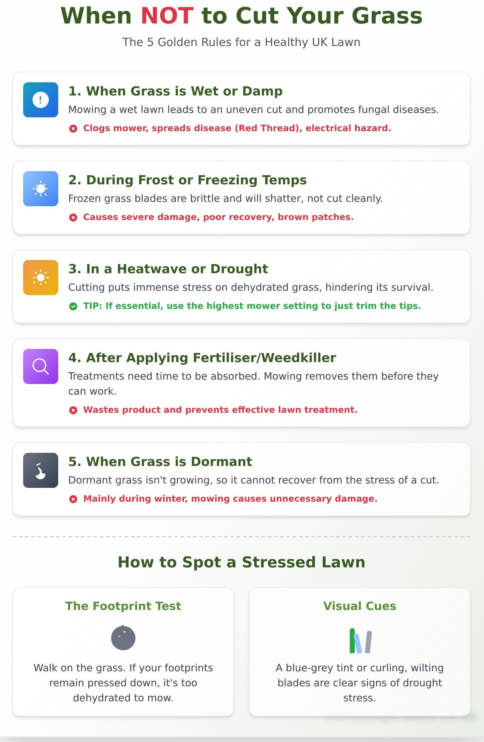 When NOT to Cut Grass: A UK Gardener’s Professional Guide - Infographic